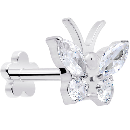 16G 5/16 Titanium Reversible Flower Threadless Gem Butterfly Labret Tragus