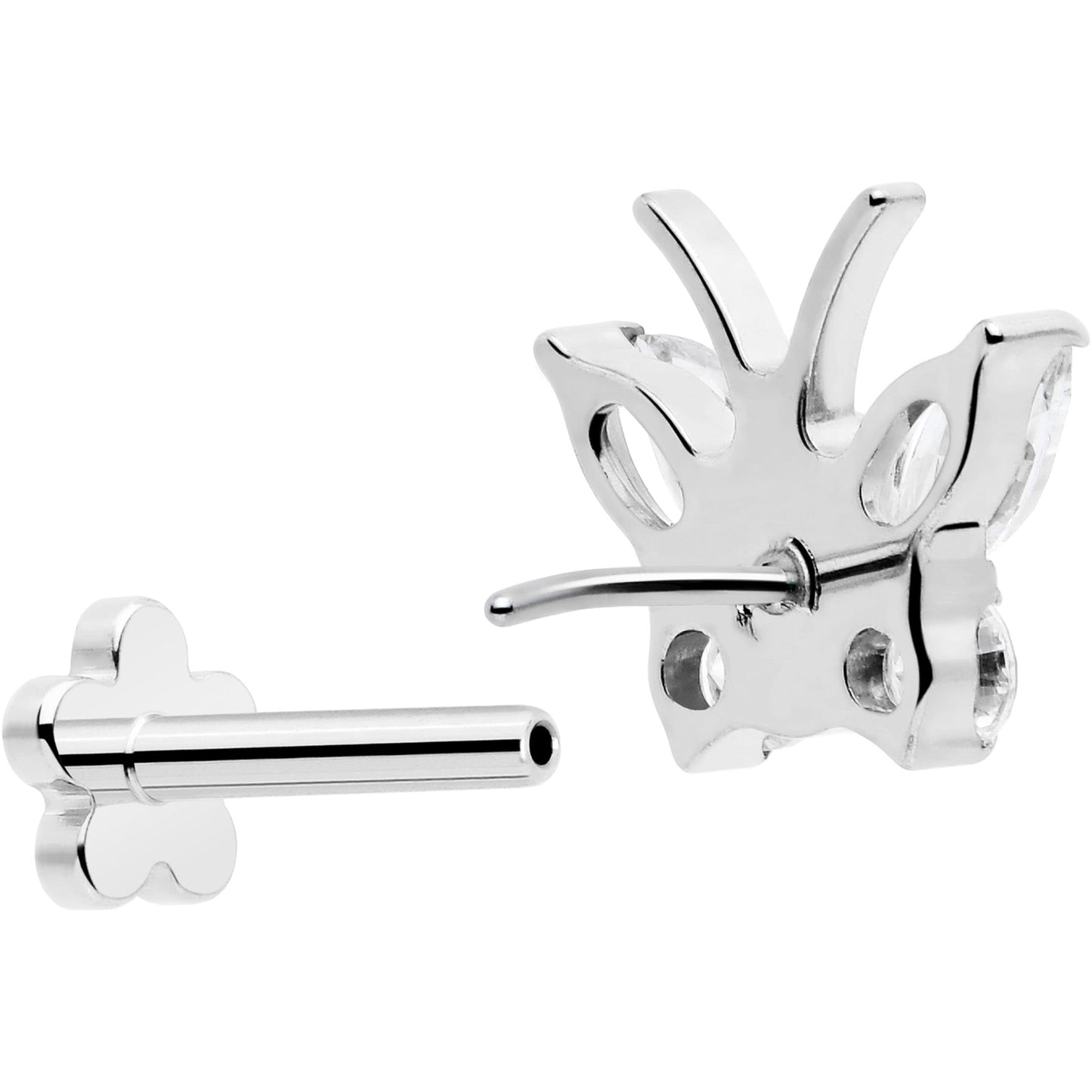 16G 5/16 Titanium Reversible Flower Threadless Gem Butterfly Labret Tragus