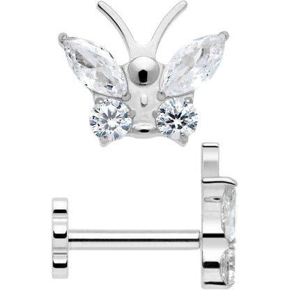 16G 5/16 Titanium Reversible Flower Threadless Gem Butterfly Labret Tragus