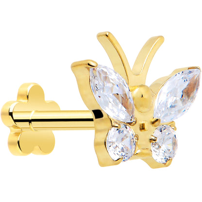 16G 5/16 Titanium Reversible Flower Threadless Gem Butterfly Labret Tragus