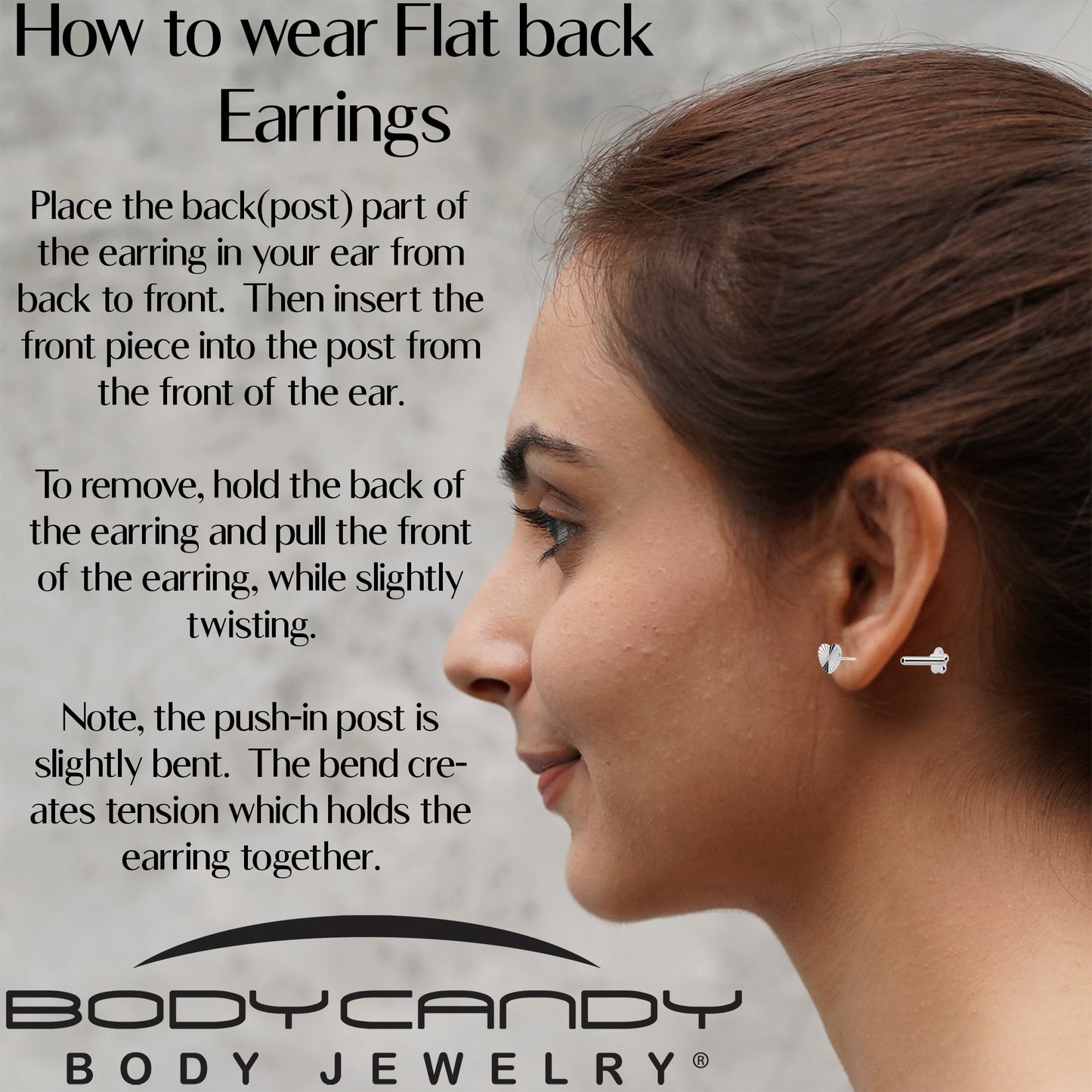 18G Titanium Flat Back Earring Threadless Reversible Heart