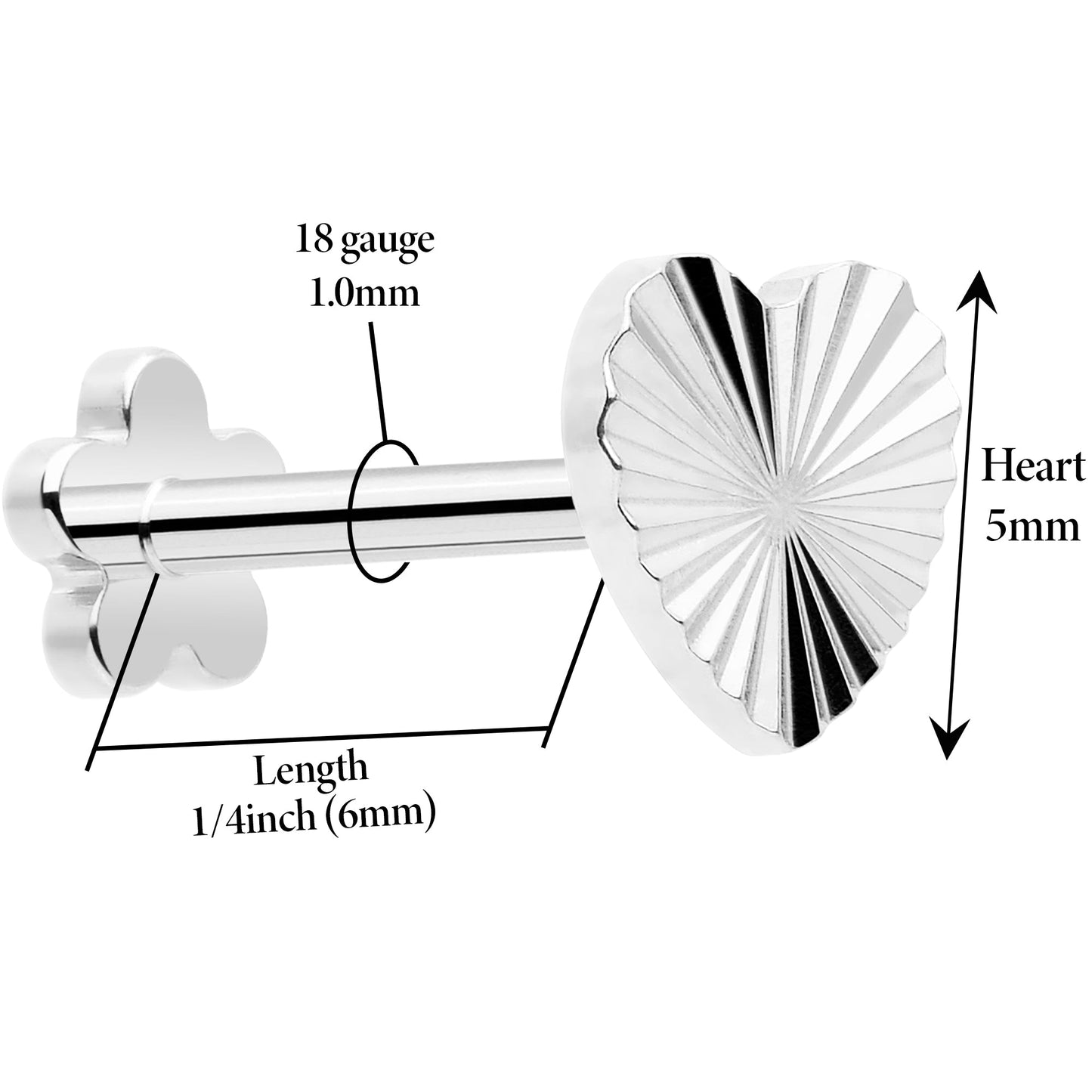 18G Titanium Flat Back Earring Threadless Reversible Heart
