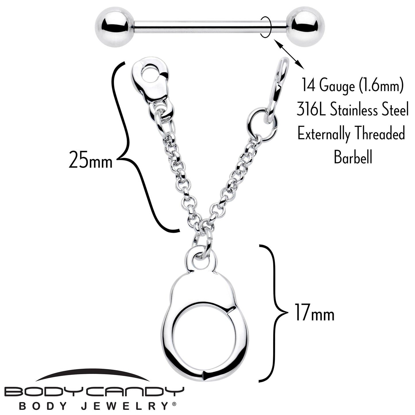 14G 3/4 Handcuff Chain Dangle Nipple Ring Set