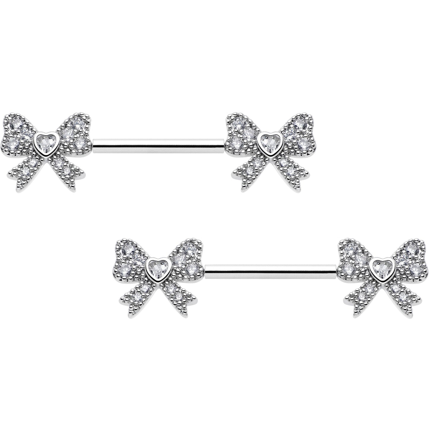 14G 9/16 CZ Dazzling Bow Threadless Nipple Ring Set