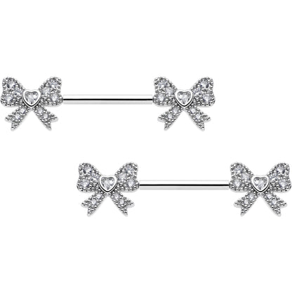 14G 9/16 CZ Dazzling Bow Threadless Nipple Ring Set