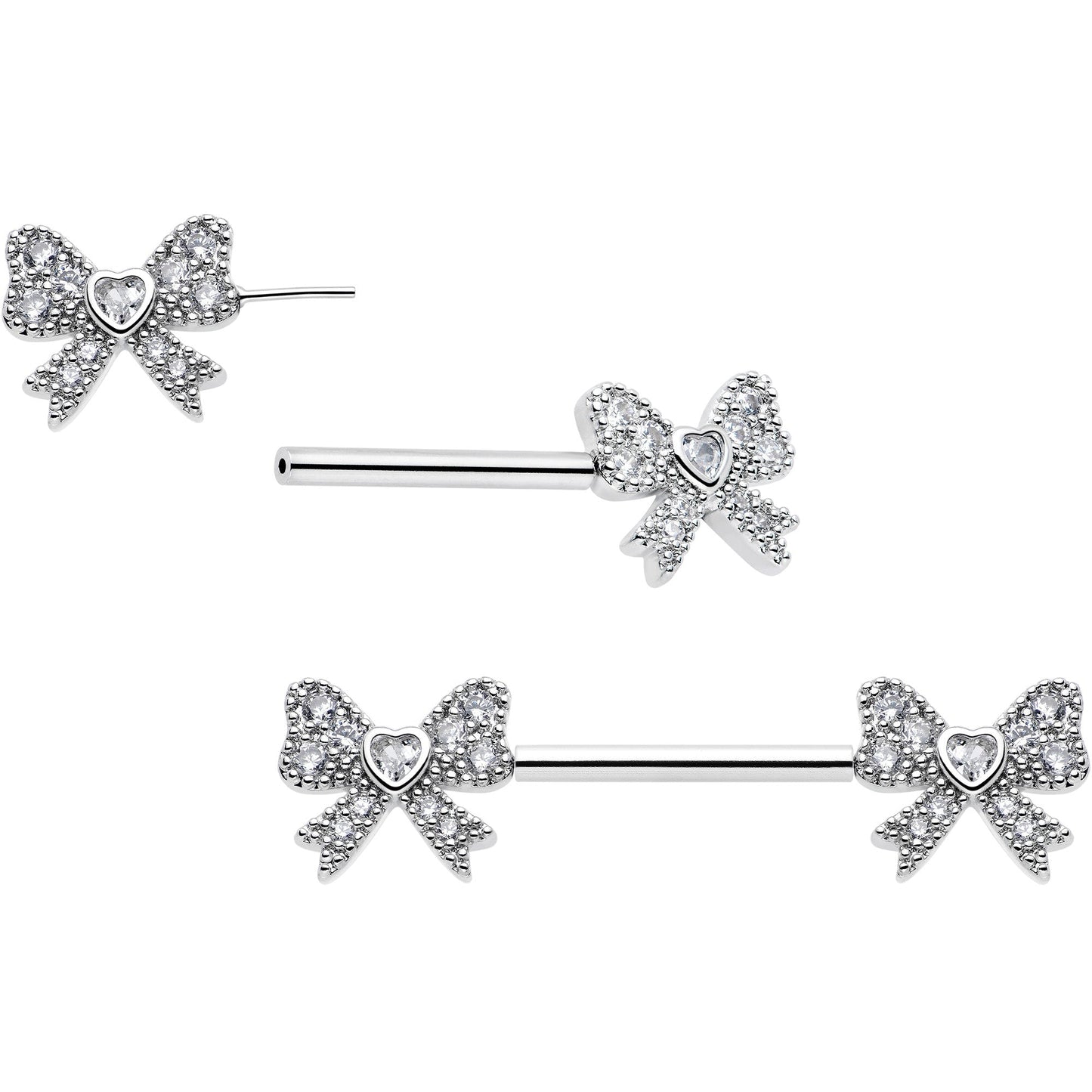 14G 9/16 CZ Dazzling Bow Threadless Nipple Ring Set