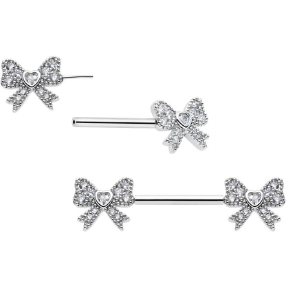 14G 9/16 CZ Dazzling Bow Threadless Nipple Ring Set
