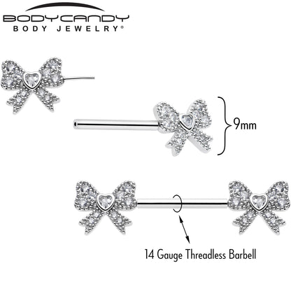 14G 9/16 CZ Dazzling Bow Threadless Nipple Ring Set