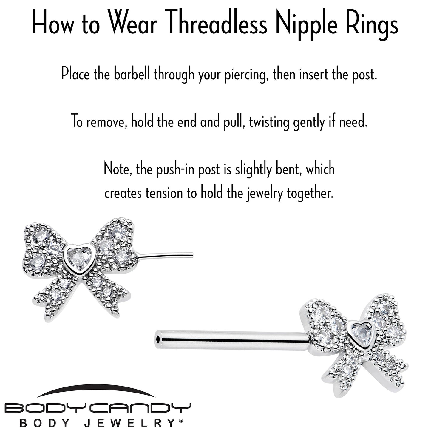 14G 9/16 CZ Dazzling Bow Threadless Nipple Ring Set