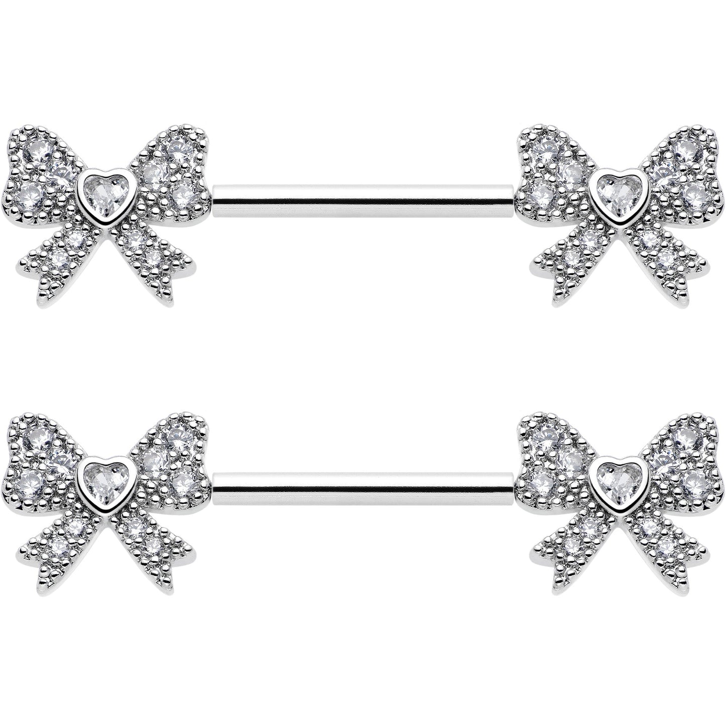 14G 9/16 CZ Dazzling Bow Threadless Nipple Ring Set