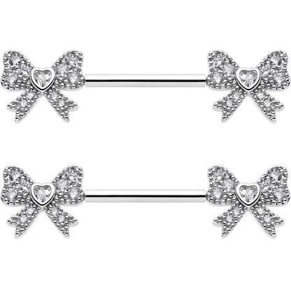 14G 9/16 CZ Dazzling Bow Threadless Nipple Ring Set
