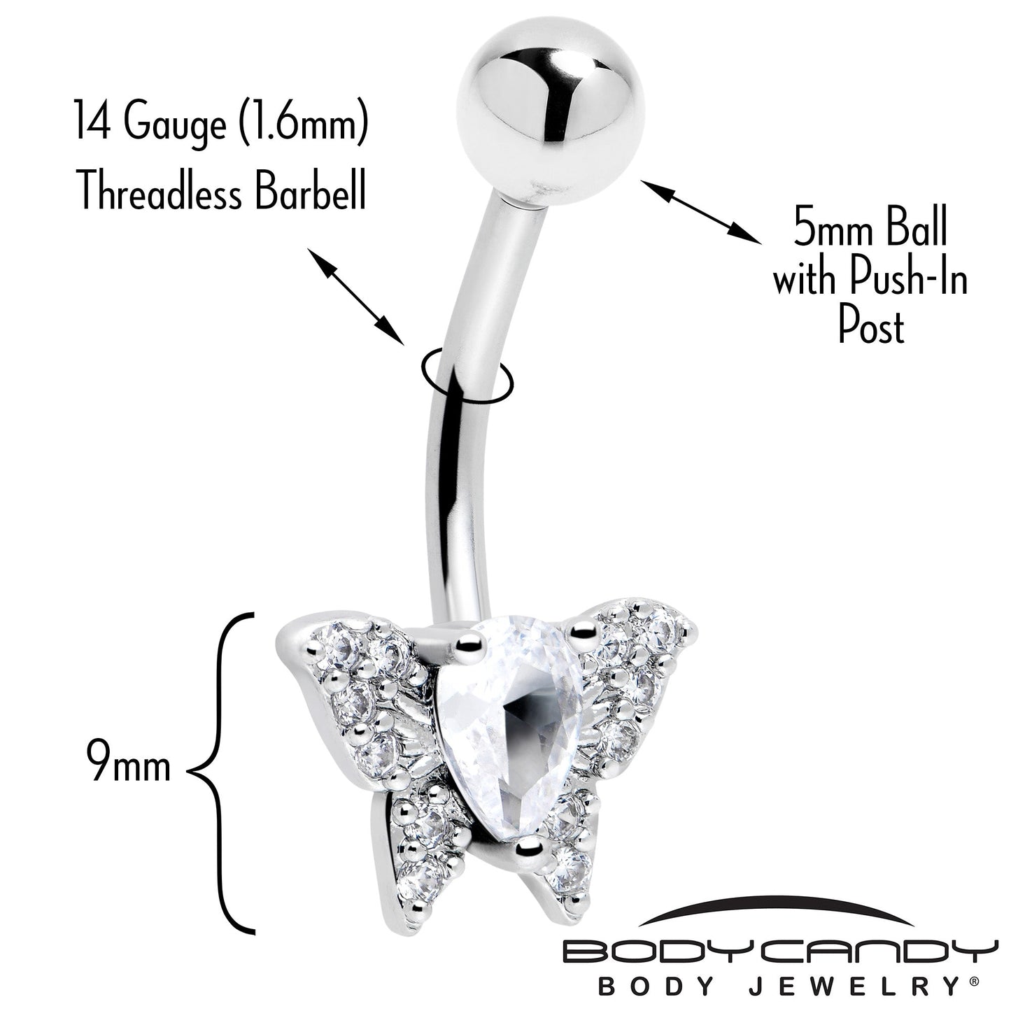 Cubic Zirconia Style Butterfly Belly Ring