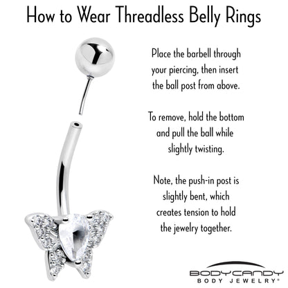 Cubic Zirconia Style Butterfly Belly Ring