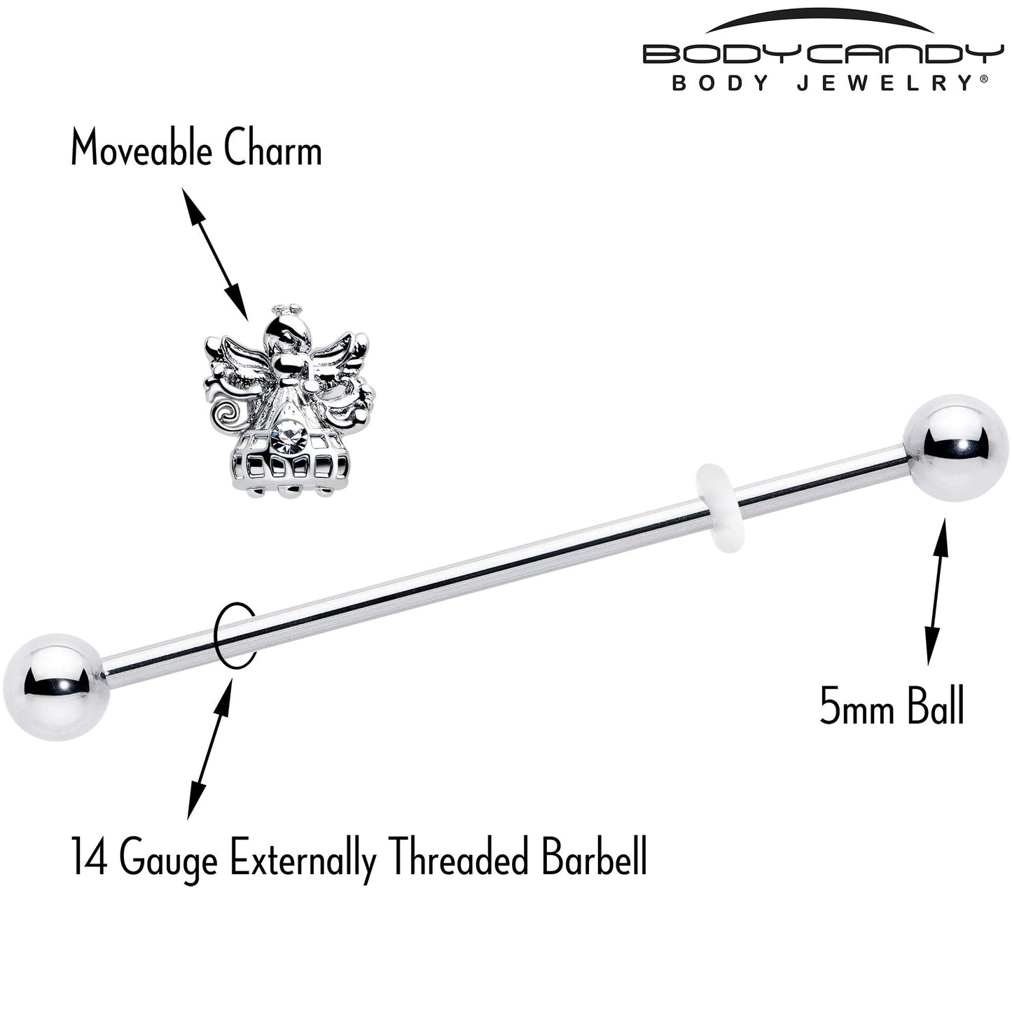 14G Clear CZ Gem Fabulous Angel Industrial Barbell 38mm