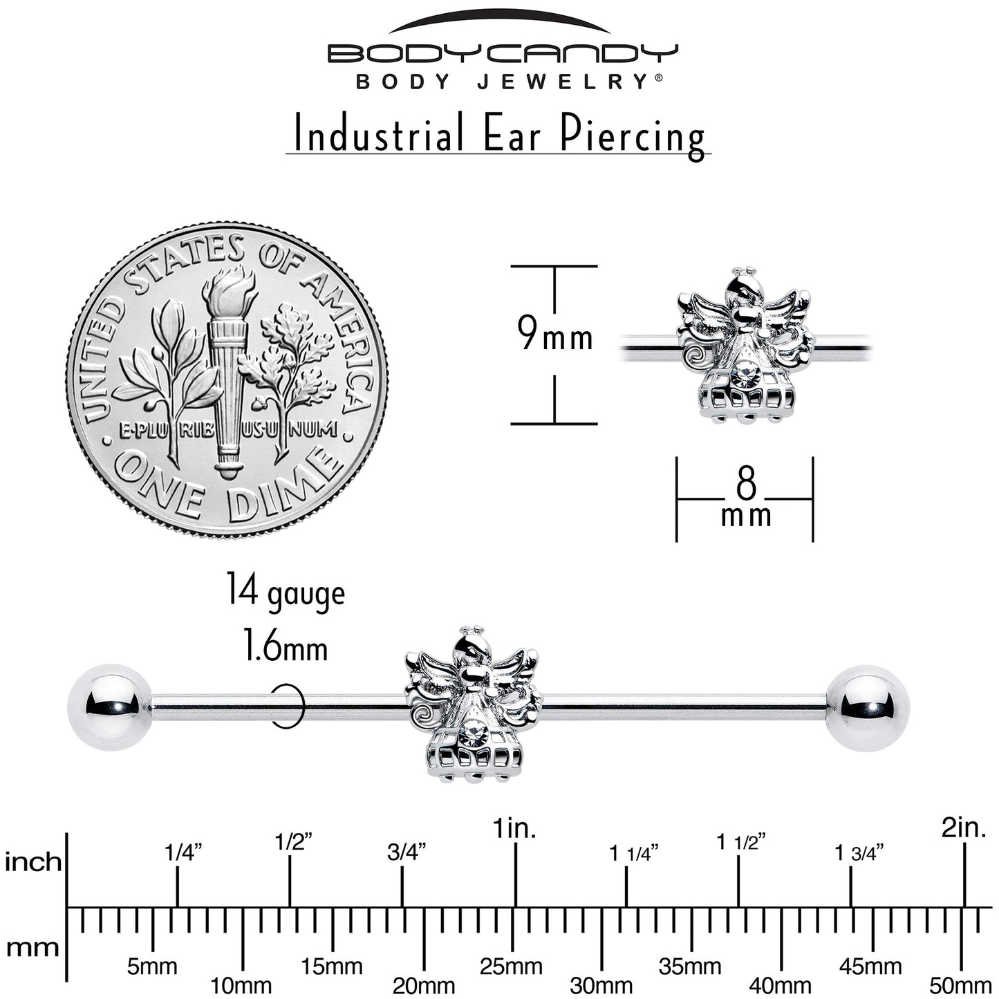 14G Clear CZ Gem Fabulous Angel Industrial Barbell 38mm