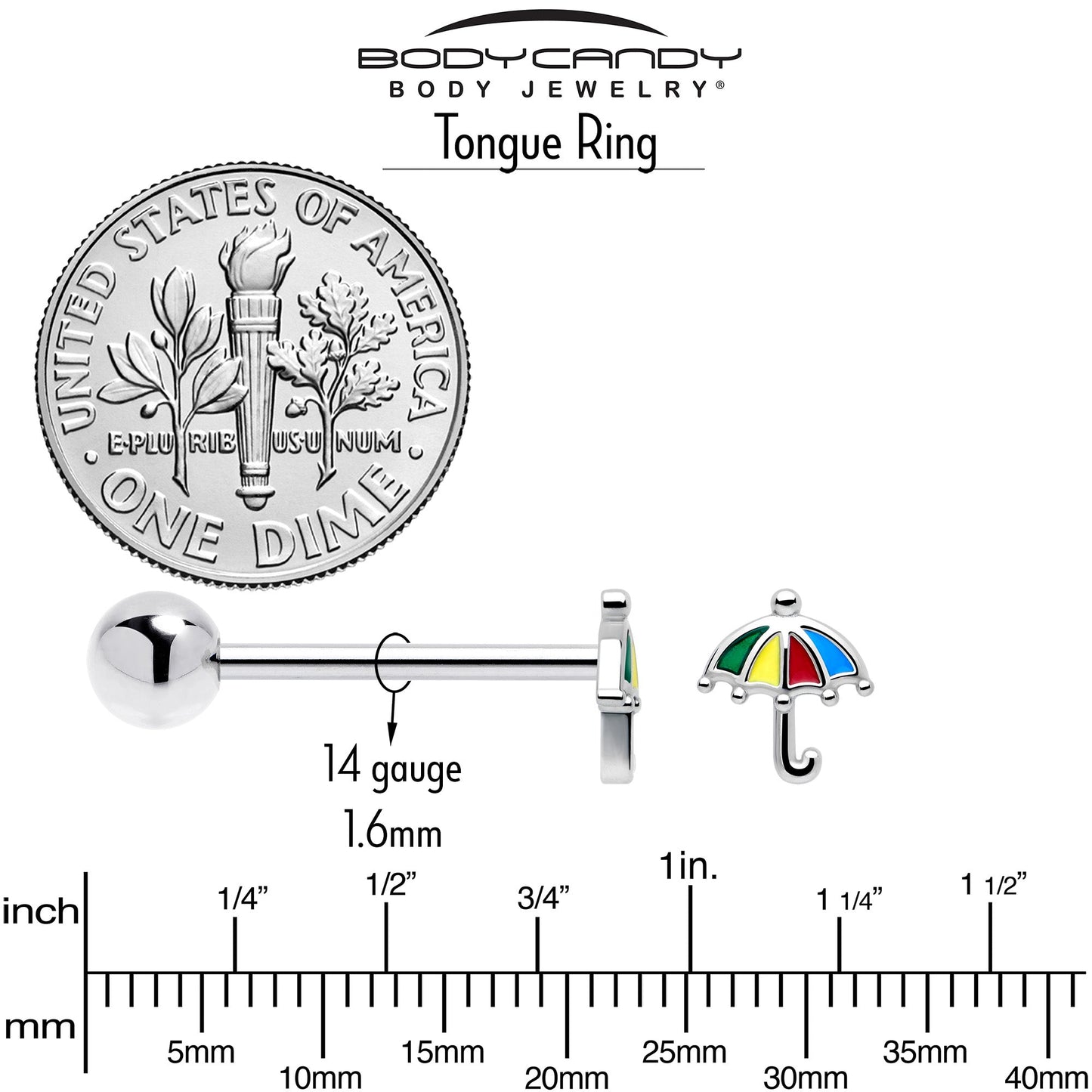 Colorful Umbrella Barbell Tongue Ring