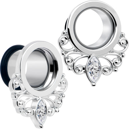 Clear Gem Drop Filigree Single Flare Tunnel Plug Set 6mm to 16mm