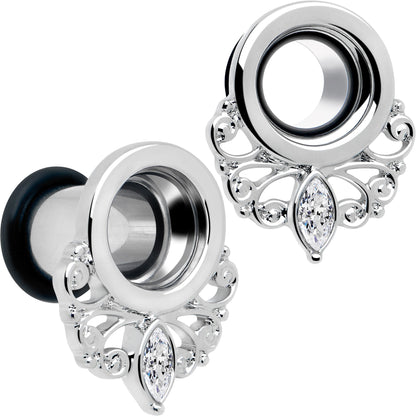Clear Gem Drop Filigree Single Flare Tunnel Plug Set 6mm to 16mm