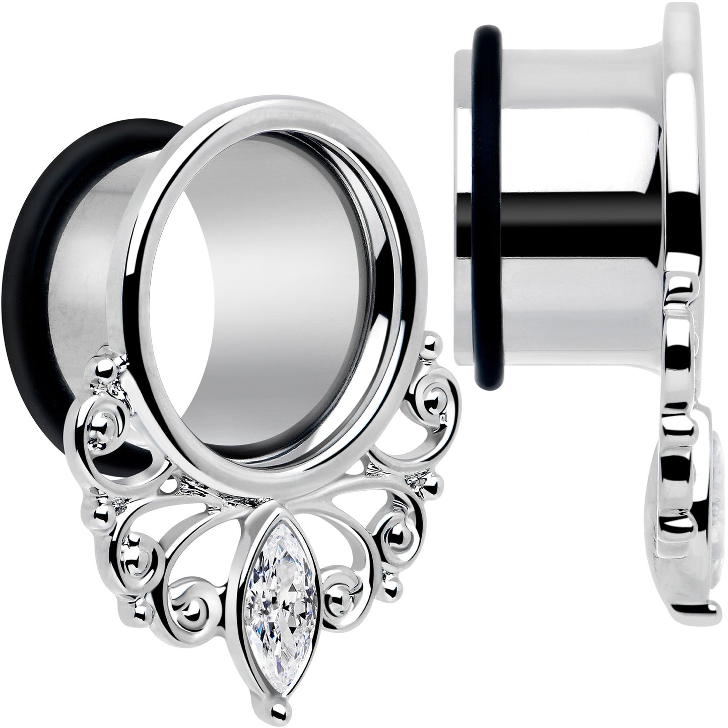 Clear Gem Drop Filigree Single Flare Tunnel Plug Set 6mm to 16mm