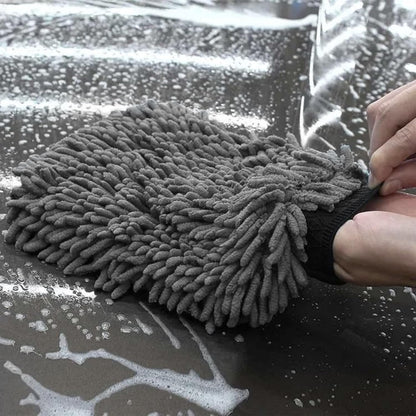 WASH&WHIPS Chenille Premium Scratch-Free Microfiber Lint-Free Blue Wash Mitt 8" x 10"in & Black Pitstop Particle Interceptor