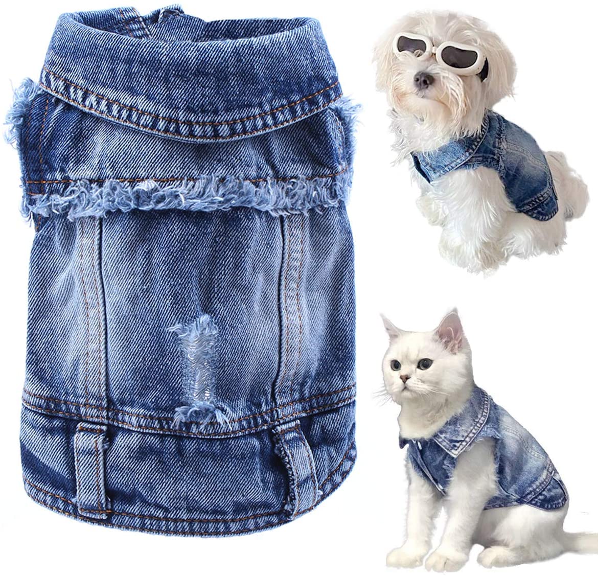 Pet Dog Cat Blue Denim Jeans Jacket Coat Vest