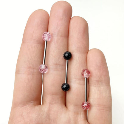 Grade 23 Solid Titanium Black Glitter Acrylic Barbell Tongue Ring