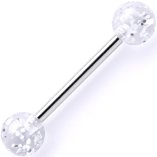 Clear Acrylic Ball Glitter Barbell Tongue Ring