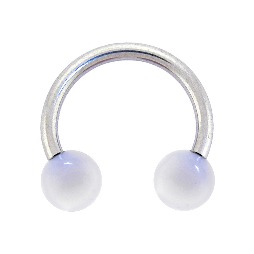 14G 3/8 White Acrylic Ball Ends Horseshoe Circular Barbell
