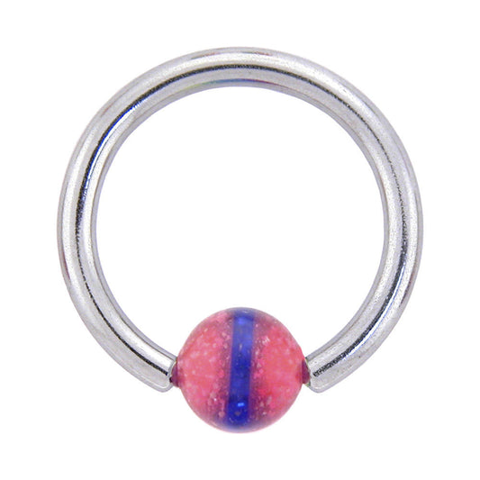 14G 7/16 Light Pink Blue Striped Highball BCR Captive Ring