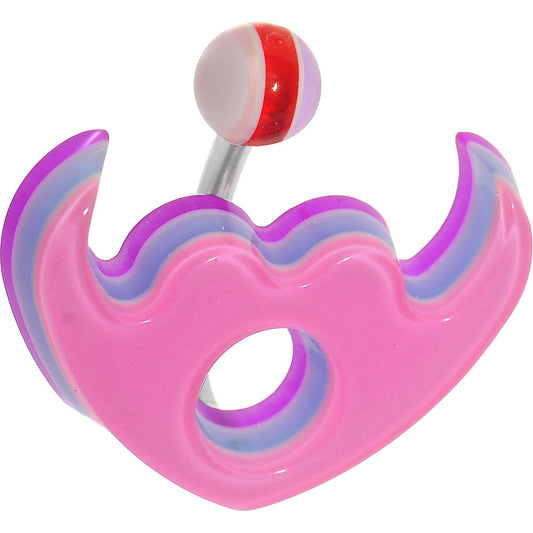 Pink Acrylic Multi Layered Tribal Winged Heart Belly Ring