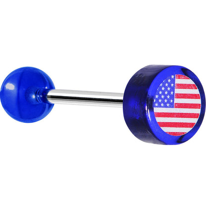 14G Blue Acrylic American Flag Straight Barbell Tongue Ring