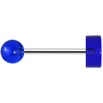14G Blue Acrylic American Flag Straight Barbell Tongue Ring