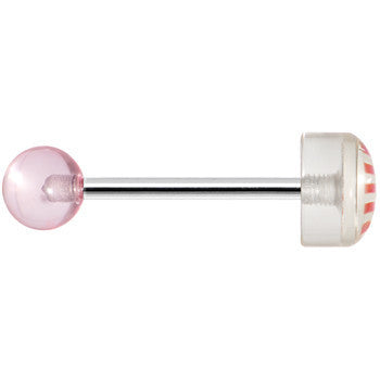 14G Pink Acrylic American Flag Straight Barbell Tongue Ring