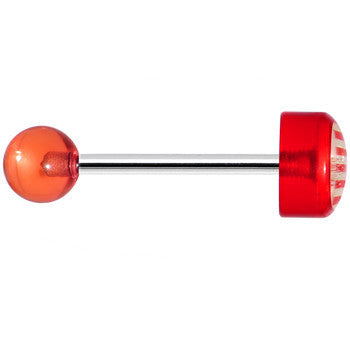 14G Red Acrylic American Flag Straight Barbell Tongue Ring
