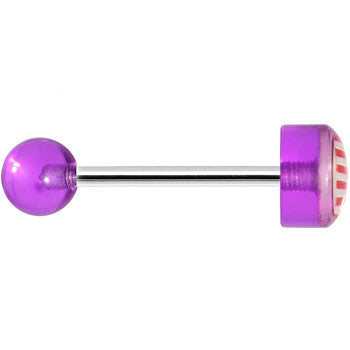 14G Purple Acrylic American Flag Straight Barbell Tongue Ring