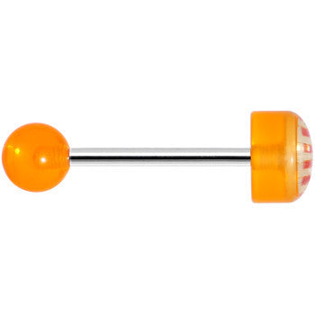 14G Orange Acrylic American Flag Straight Barbell Tongue Ring