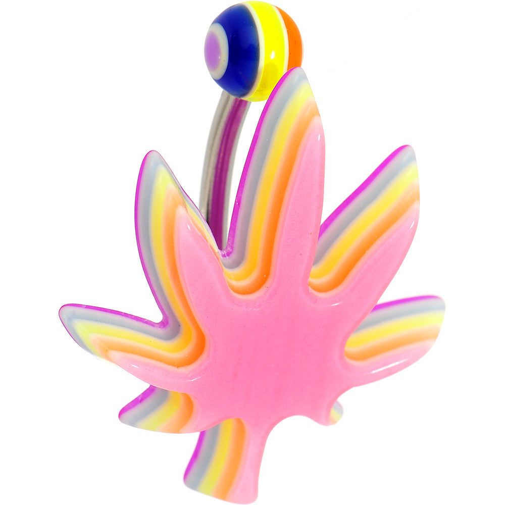 Light Pink Acrylic Multi Layered Ganja Leaf Belly Ring