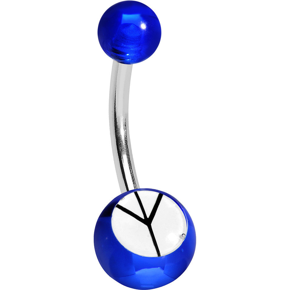 Blue and White Acrylic Inverted Peace Sign Belly Ring