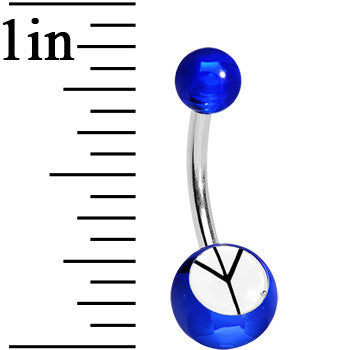 Blue and White Acrylic Inverted Peace Sign Belly Ring
