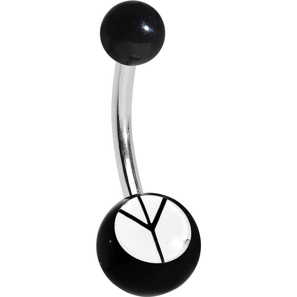 Black and White Acrylic Inverted Peace Sign Belly Ring