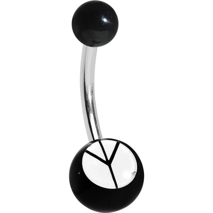 Black and White Acrylic Inverted Peace Sign Belly Ring