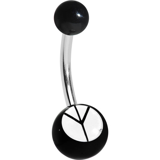 Black and White Acrylic Inverted Peace Sign Belly Ring