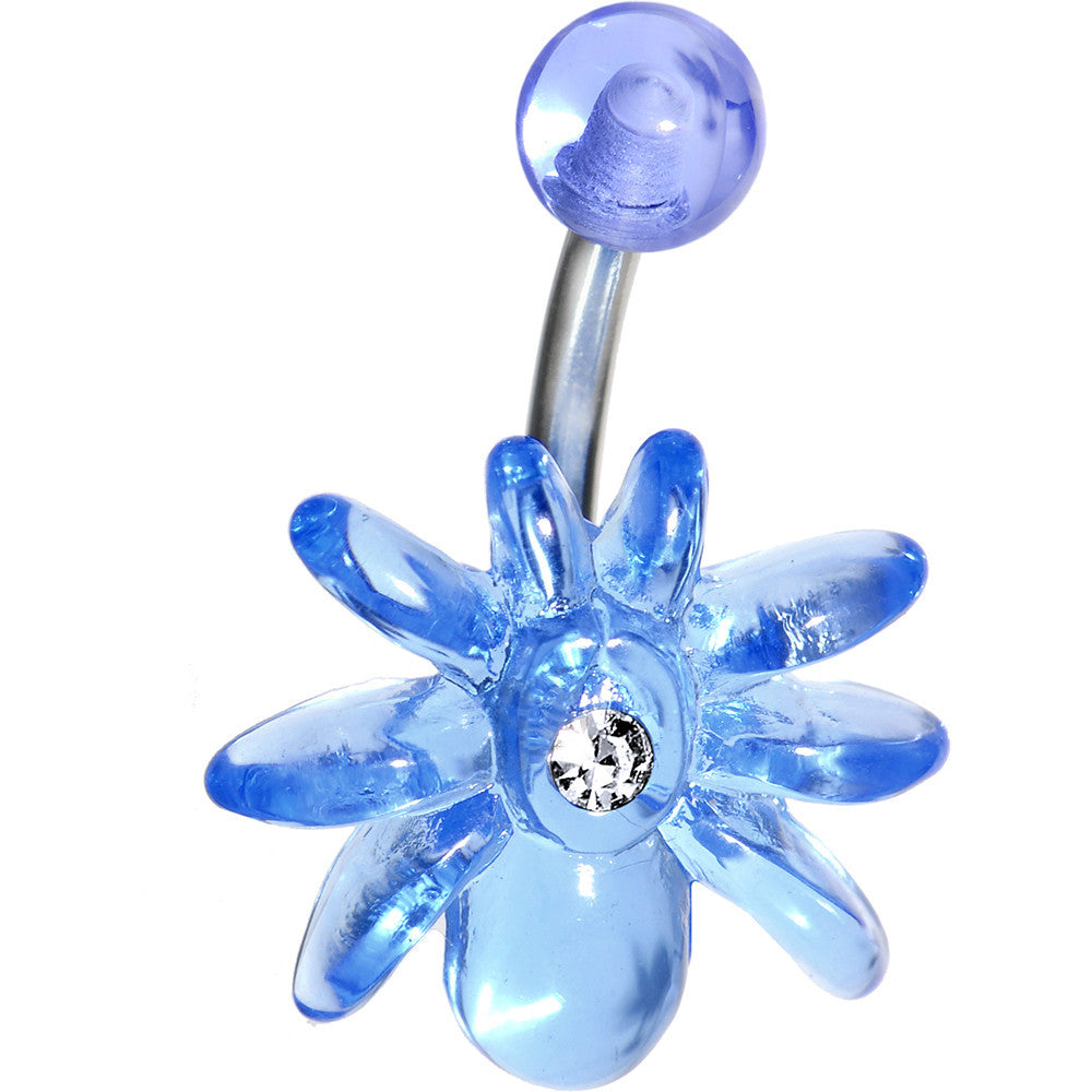 Clear Gem Light Blue Upward Spider J-Bar Belly Ring