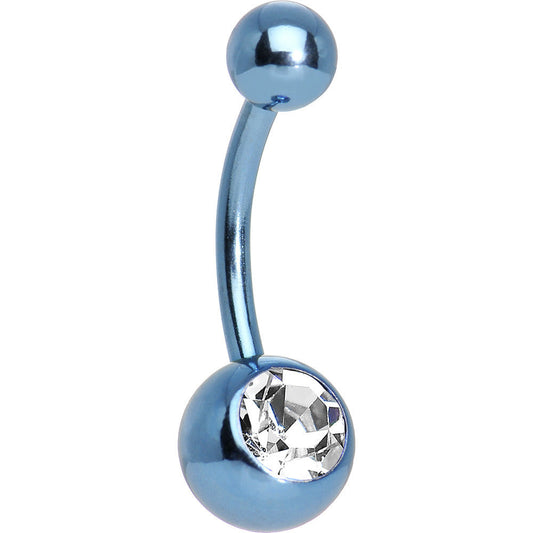 Clear Gem Light Blue Anodized Titanium Belly Ring