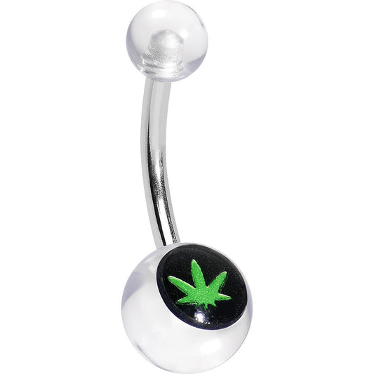 Clear Acrylic Ganja Leaf Belly Ring