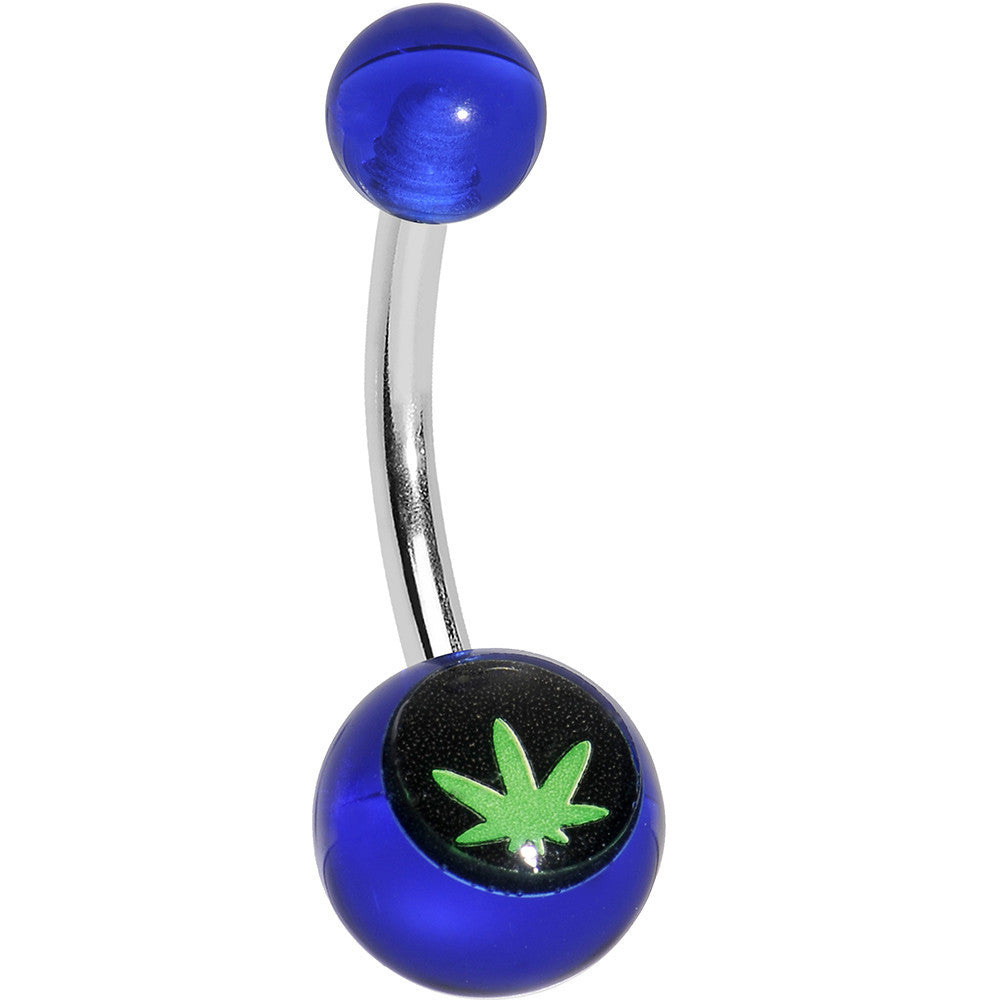 Blue Acrylic Ganja Leaf Belly Ring