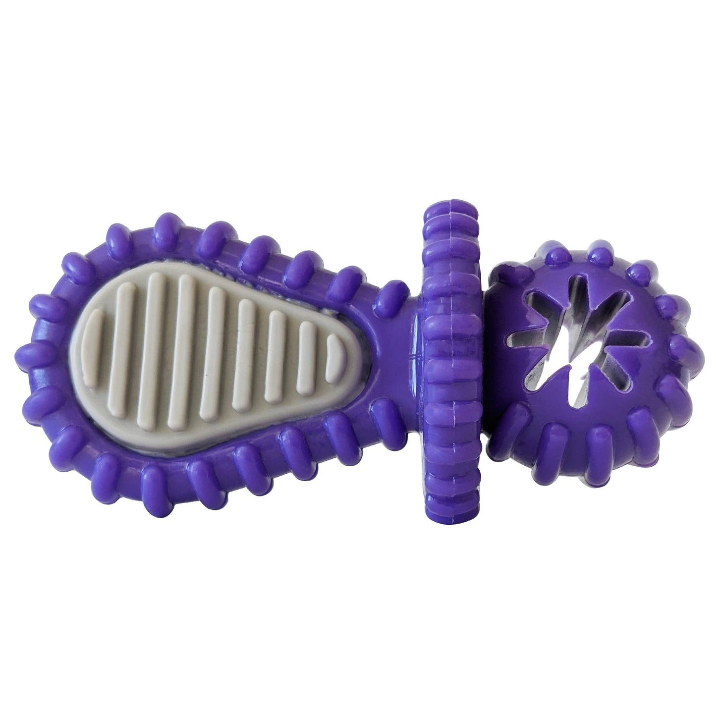 Purple Rubber Dental Pacifier Dog Toy – Ridges, Treat Hole & Durable Design