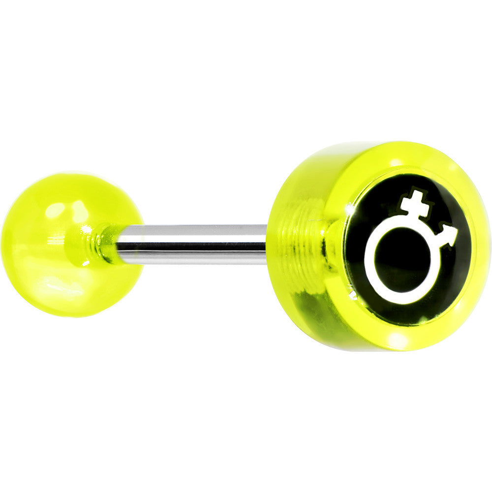 14G 5/8 Neon Green Intertwined Male Female Symbol Tongue Ring