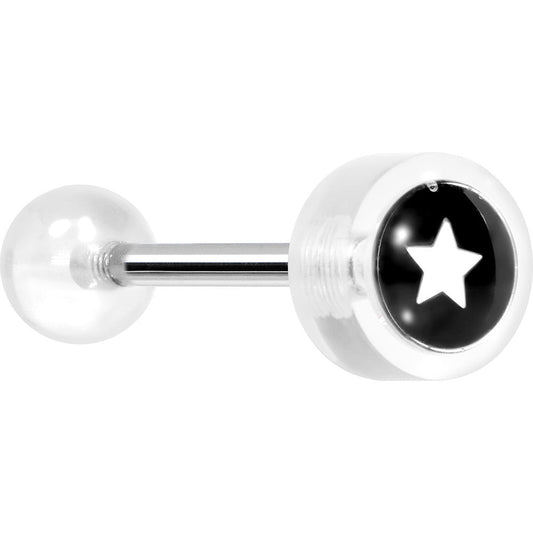 14G 5/8 Clear Acrylic Black and White Star Tongue Ring