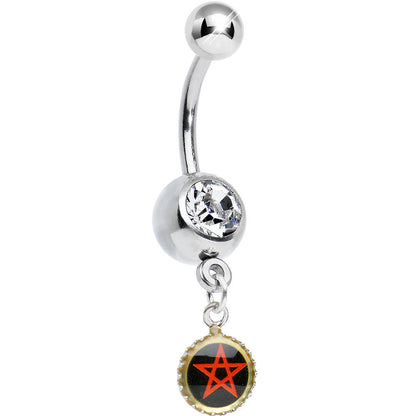 Clear Gem Black and Red Five Pointed Star Charm Dangle Belly Ring